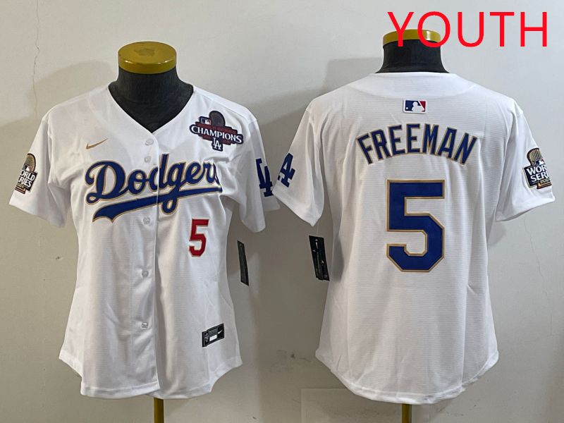 Youth Los Angeles Dodgers 5 Freeman White Gold Game 2025 Nike MLB Jersey style 3